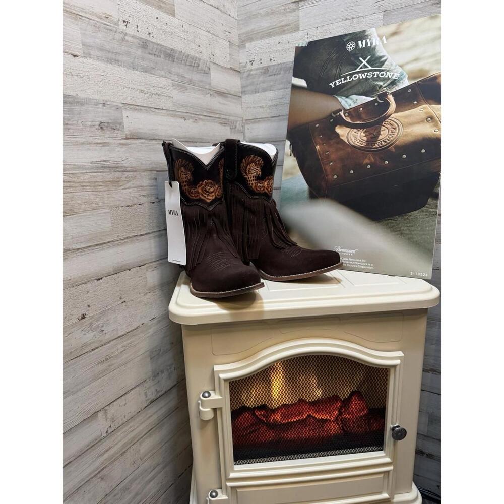 NEW MYRA PHOENIX RISING FRINGE WESTERN BOOTIES IN TAWNY BROWN SIZE 8